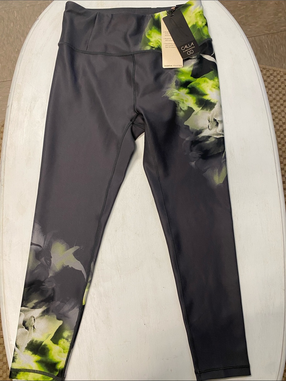 CALIA by Carrie Underwood Black Leggings with Neon Green Floral Accents